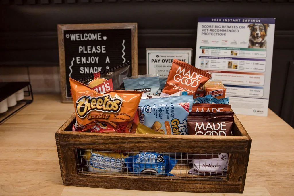 Treats and snacks provided for patients and clients